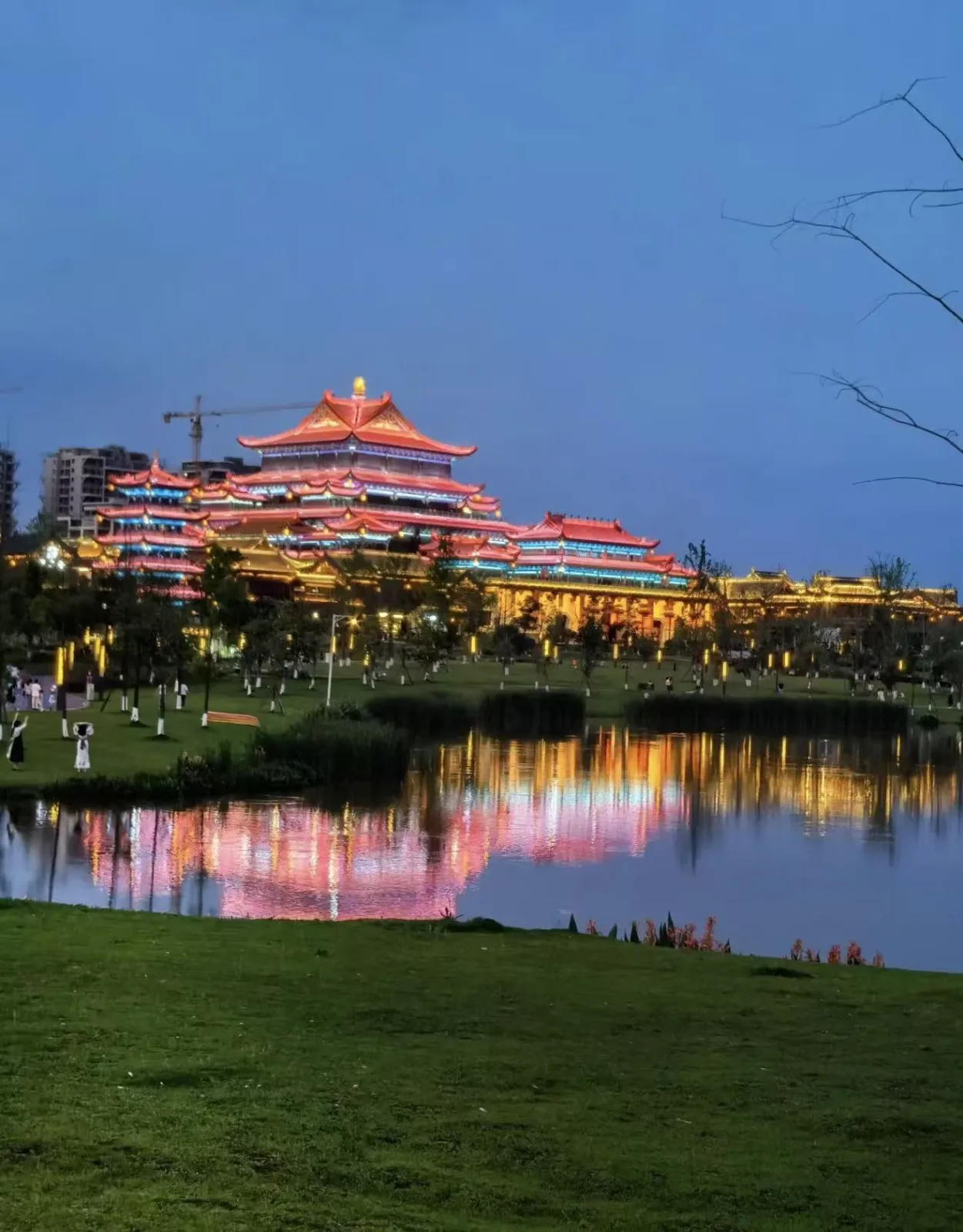 龙湖公园夜景倒影实景
